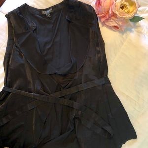 Black ruffle vest with tie front